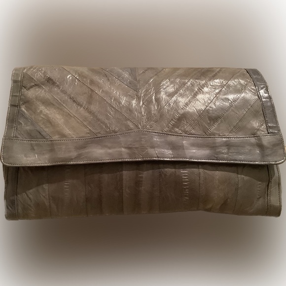 vintage FOUR XL POCKETS under flap 100% Eelskin Large Clutch EDC - Picture 1 of 9